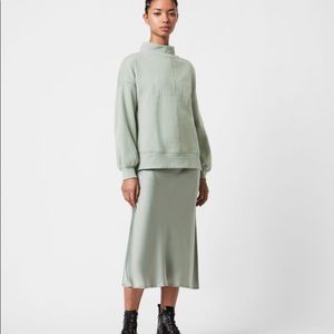 All Saints Nevarra Splitsaints Slip Dress Sweatshirt Set in Sage Green | Size S